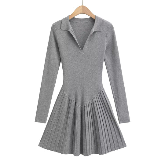 Damen langärmliges Plisseekleid EB