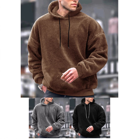 Herren Kuscheliger Fleece-Hoodie mit Kängurutasche und verstellbarer Kapuze EB