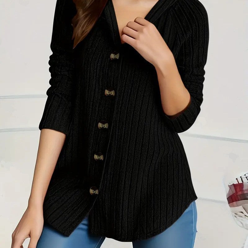 Damen nan kaschierender gerippter Strickcardigan mit V-Ausschnitt und dekorativen Knöpfen EB