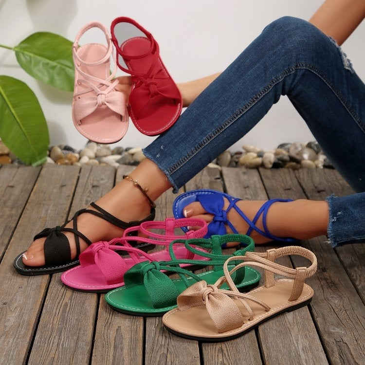 Damen Zarte Römersandalen mit Schleifen-Detail und verstellbaren Schnürriemen EB