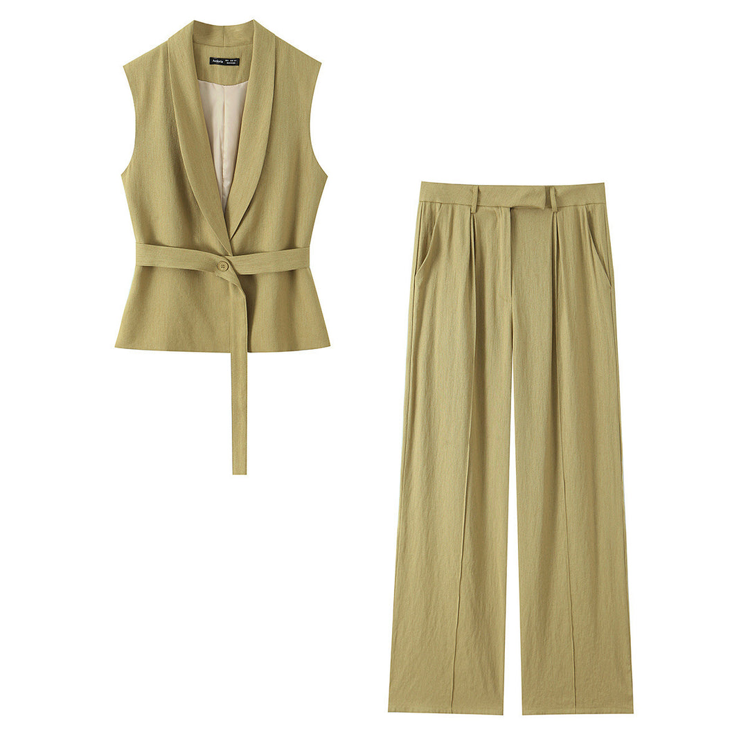 Damen modisches Blazer- und Palazzo-Hosen-Set mit taillierter Silhouette EB