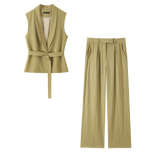 Damen modisches Blazer- und Palazzo-Hosen-Set mit taillierter Silhouette EB