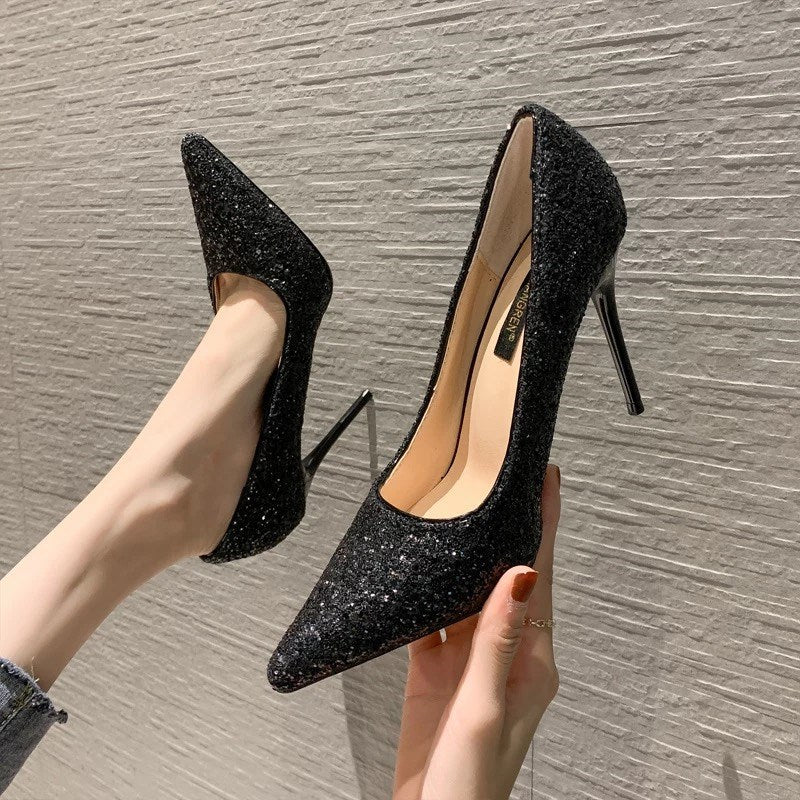 Damen glamouröse High-Heels mit funkelndem Obermaterial und Stiletto-Absatz EB