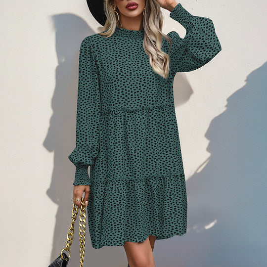Damen lässiges Kleid mit gerafftem Design und eleganten Puffärmeln EB