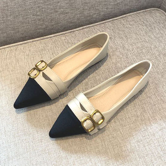 Damen elegante spitze Ballerinas mit doppelter Schnallenverzierung EB