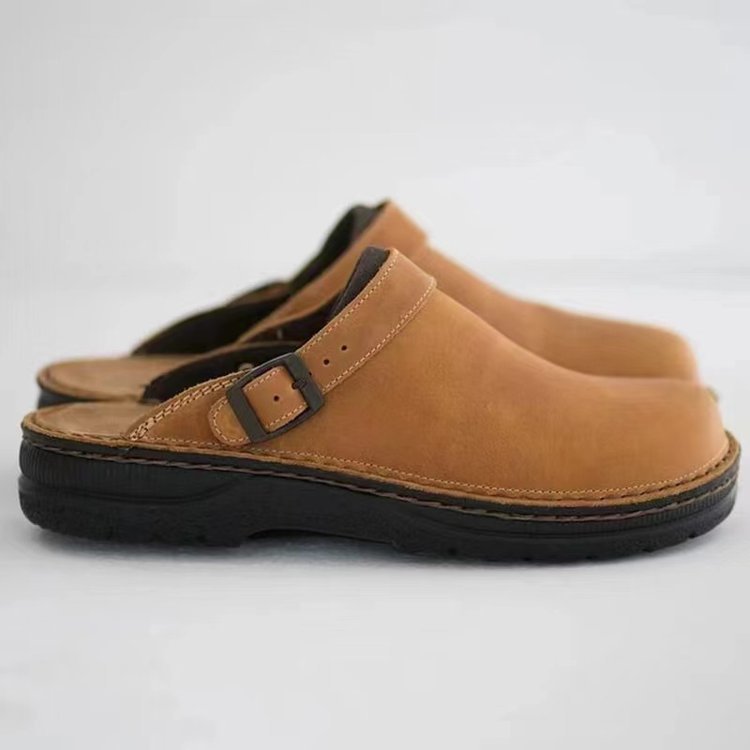 Herren Geschlossene Leder‑Clogs mit verstellbarem Riemen und gepolstertem Komfortfußbett EB