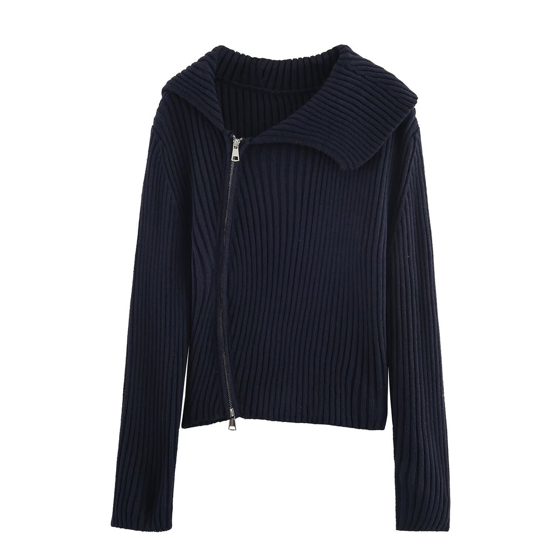 Damen modische und elegante Strickjacke mit großem Kragen EB