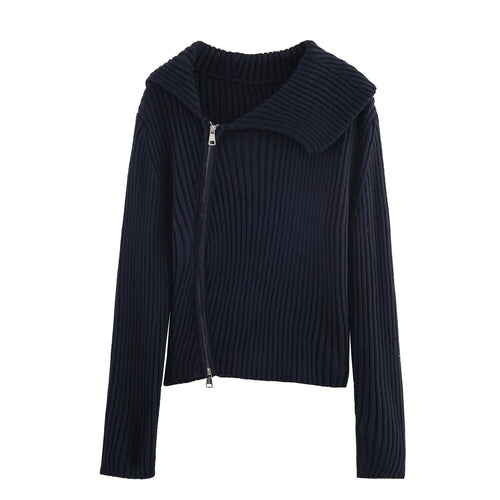 Damen modische und elegante Strickjacke mit großem Kragen EB