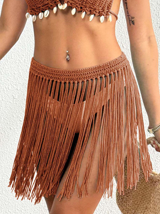 Damen Häkel-Strandrock mit fransigen Details EB