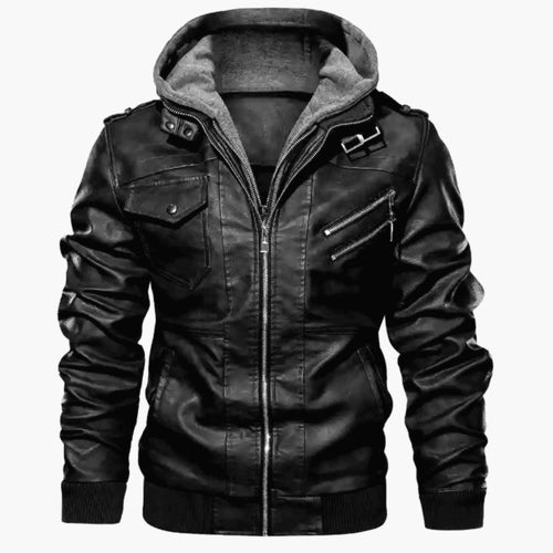 Herren Bikerjacke im Vintage-Look mit abnehmbarer Kapuze und vielseitigen Taschen EB