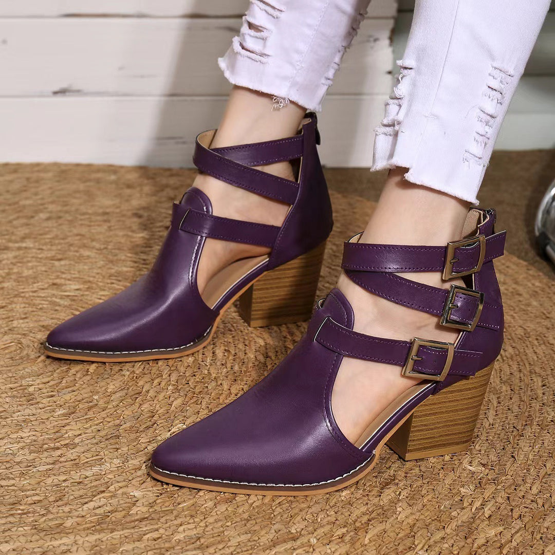 Damen elegante Ankle-Boots mit verstellbaren Schnallen EB