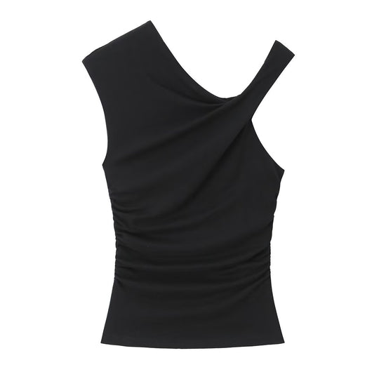 Damen ärmelloses Top mit asymmetrischem Schnitt und elegantem Faltenwurf EB