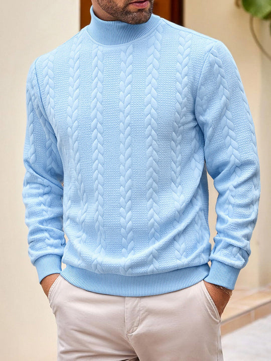 Herren nan grobgestrickter Zopfstrickpullover mit halbem Stehkragen und elastischen Rippbündchen EB