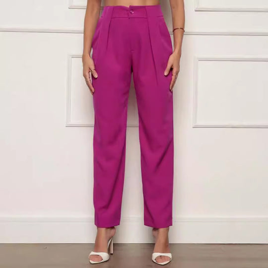 Damen elegante Hochbundhose mit Faltendetails EB