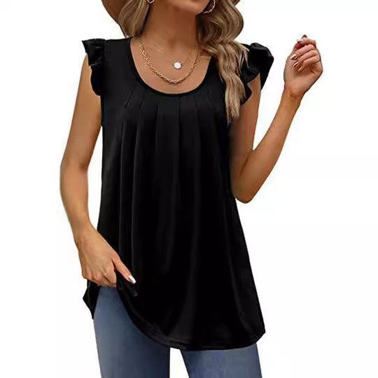 Damen luftiges Blusenshirt mit elegantem Rüschendesign EB