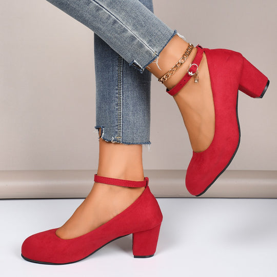Damen nan elegante Riemchenpumps mit verstellbarem Knöchelriemen und breitem Blockabsatz EB