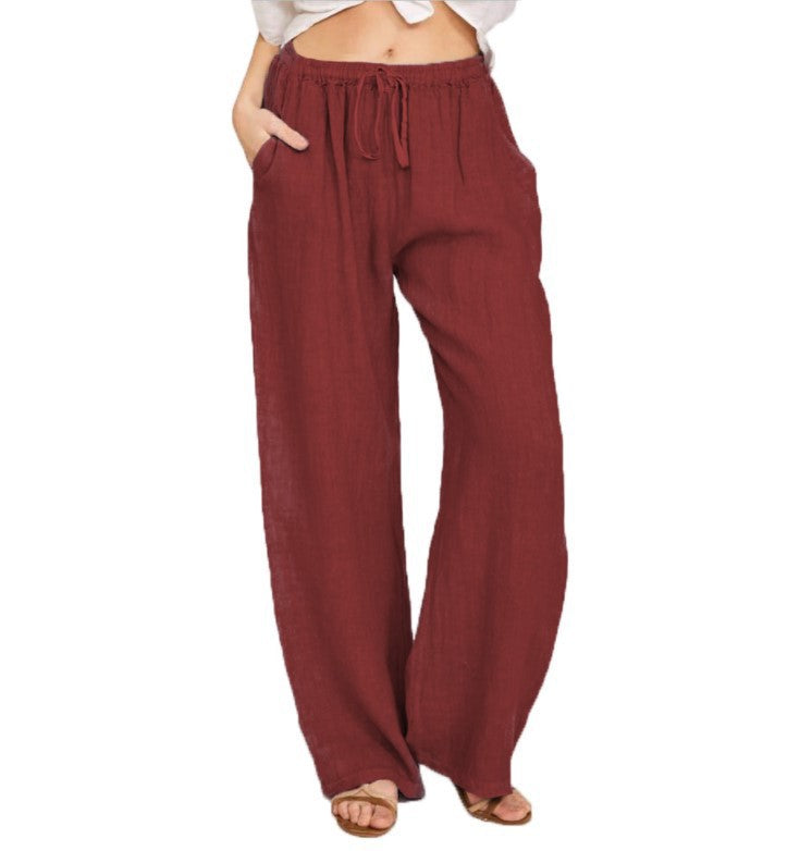 Damen nan luftige Palazzo-Hose mit Tunnelzugbund, elastischem Taillenabschluss und seitlichen Eingrifftaschen EB