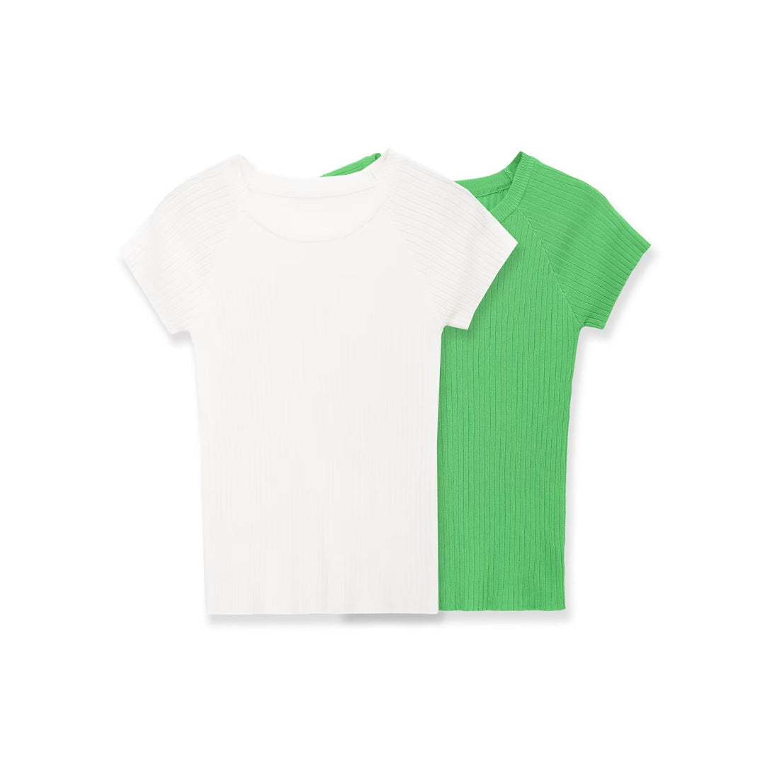 Damen figurbetontes Ripp-T-Shirt mit kurzen Ärmeln EB