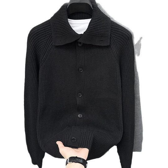 Herren Strickjacke mit weichem Rippstrickmuster und Button-Down-Kragen EB