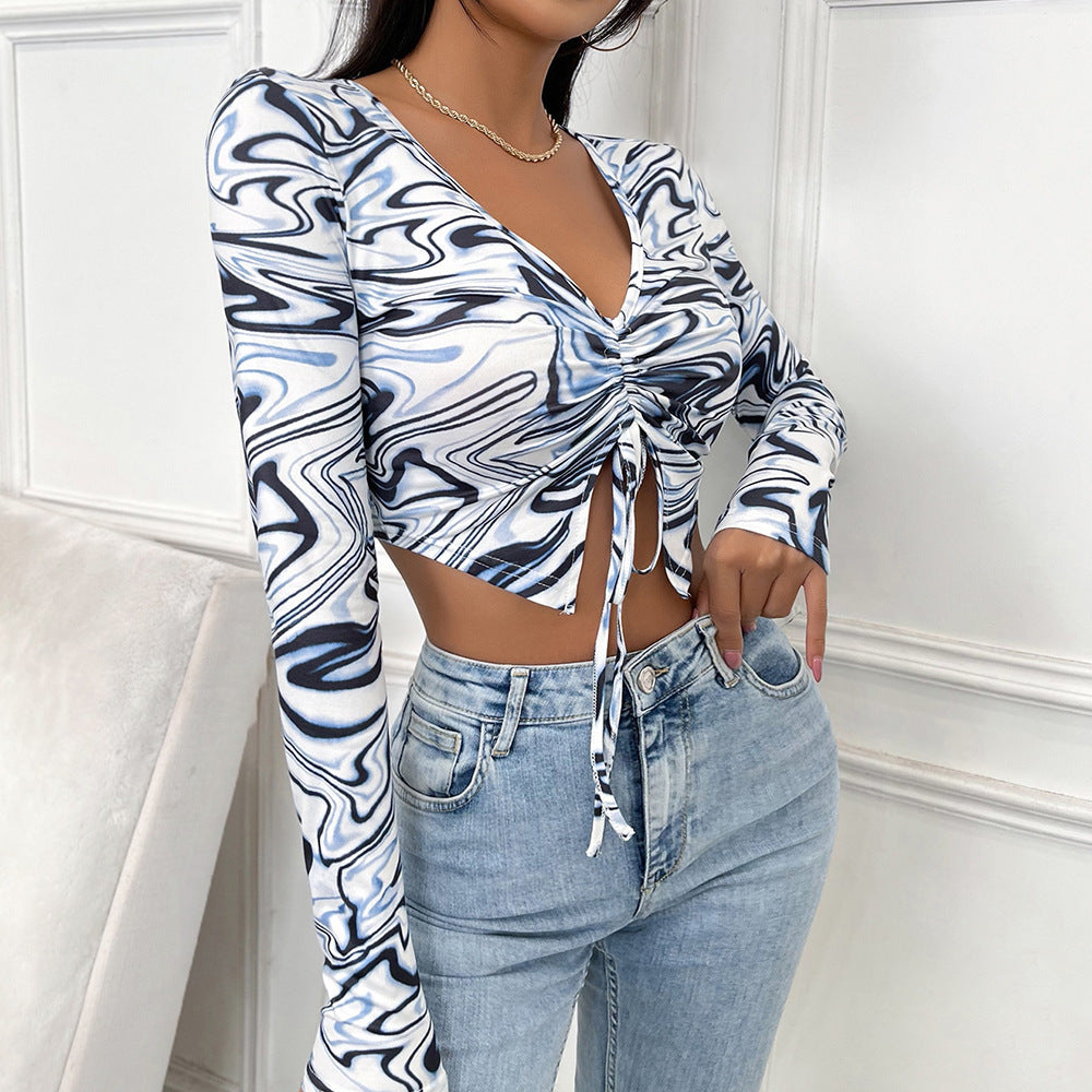 Damen Langarm Crop-Top mit in sich gedrehtem Design EB