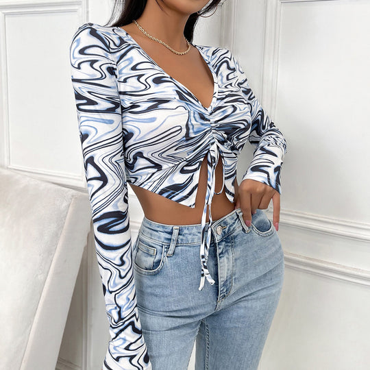 Damen Langarm Crop-Top mit in sich gedrehtem Design EB