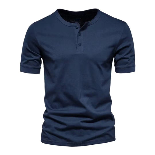 Herren nan tailliertes Kurzarm-Henleyshirt aus Baumwollmix mit Knopfleiste EB