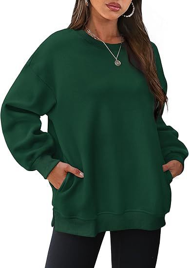 Damen nan lässiger Oversize-Sweatpullover mit seitlichen Eingrifftaschen, geripptem Saum und überschnittener Schulter EB