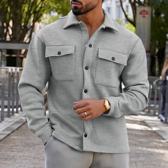 Herren nan schwere Baumwoll-Übergangsjacke im Shacket-Stil mit Druckknöpfen und Pattentaschen EB