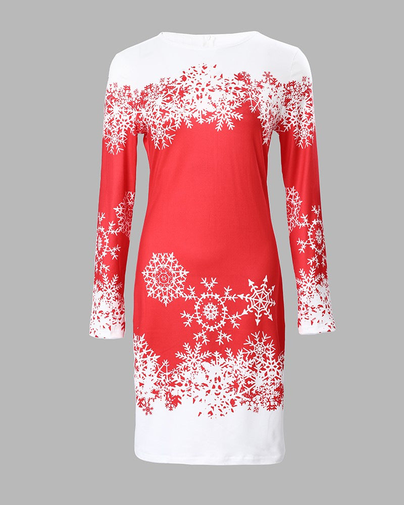 Damen festliches Langarmkleid mit Schneeflockenmotiv EB