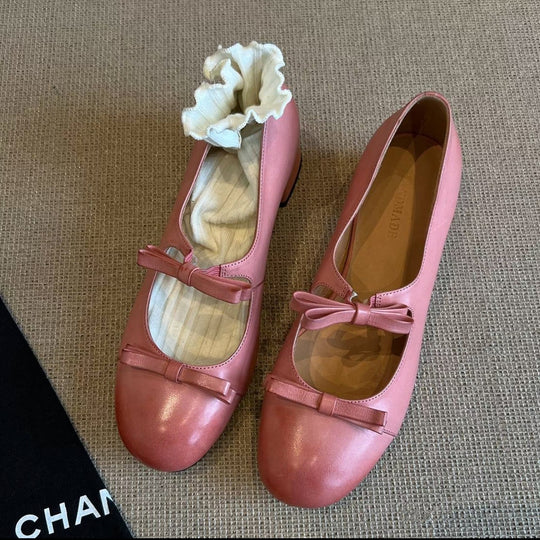 Damen Ballerinas mit dekorativem Strickbund und eleganten Schleifen EB