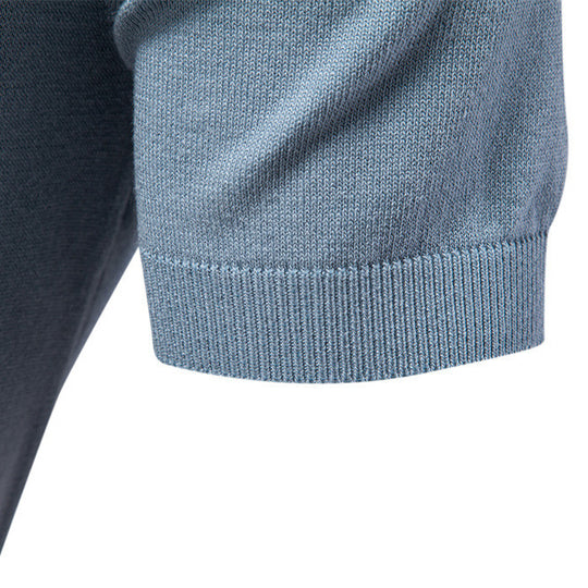 Herren nan modernes Kurzarm-Poloshirt aus Feinstrick mit offenem Reverskragen und horizontaler Kontrastpasse EB