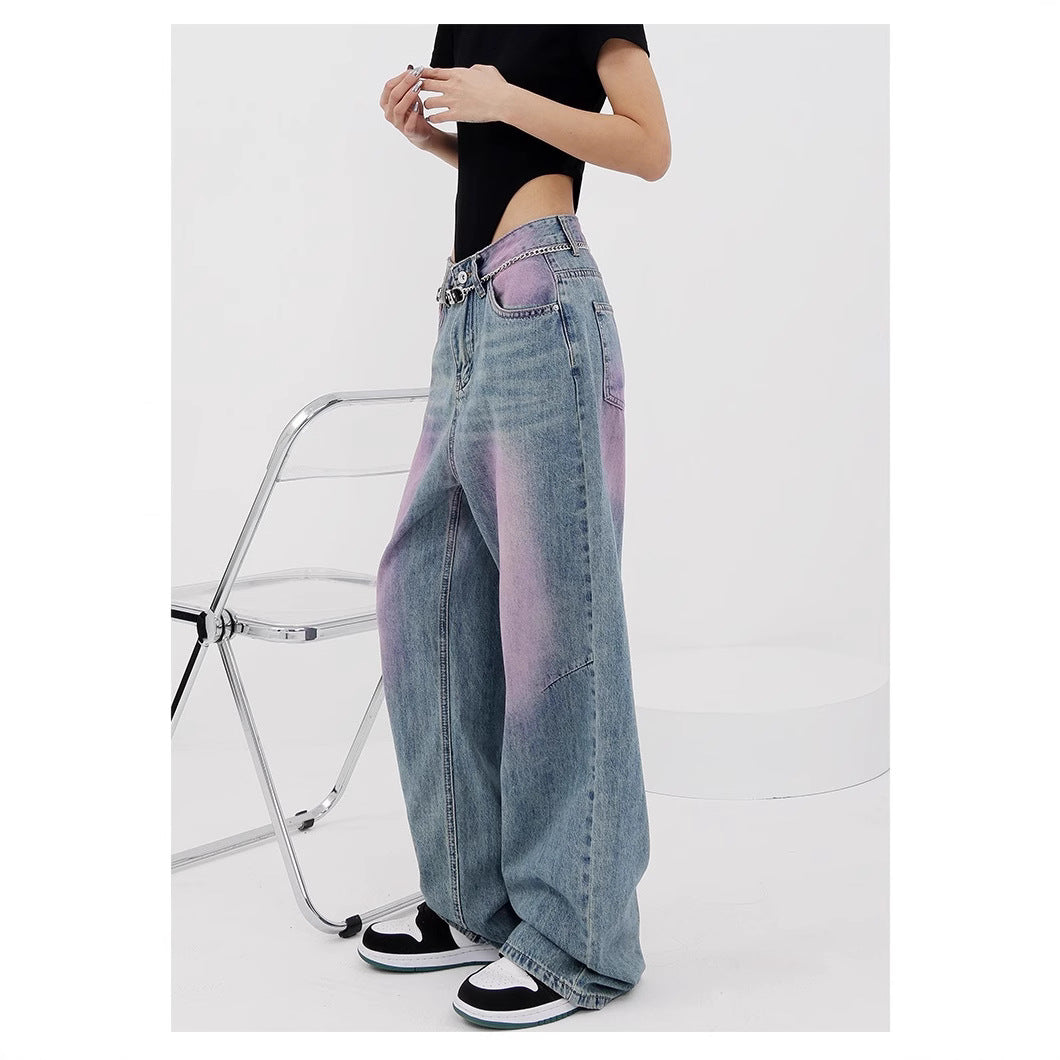 Damen lässige Baggy-Jeans mit farbverlaufendem Design und einem einzigartigen Schnitt EB