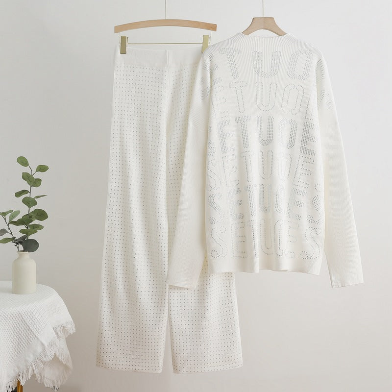 Damen modisches Strick-Loungewear-Set mit glitzernden Details EB