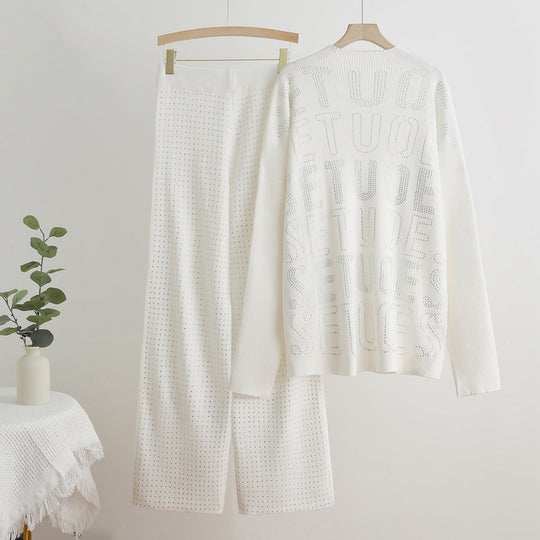 Damen modisches Strick-Loungewear-Set mit glitzernden Details EB