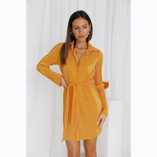 Damen Hemdblusenkleid mit taillierbarem Gürtel und feinem Strukturdesign EB