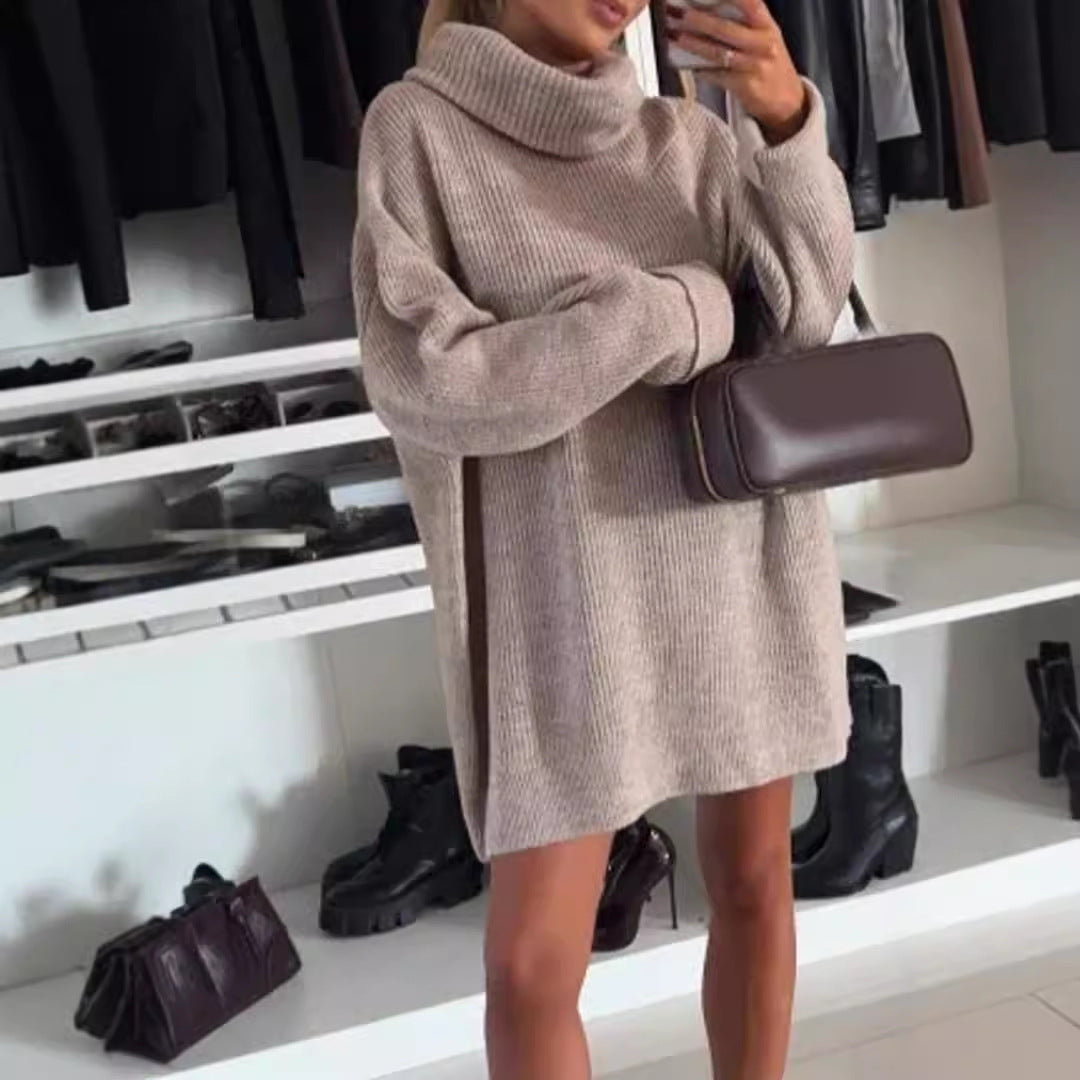Damen Strickpullover mit hohem Kragen und lässigem Schnitt EB