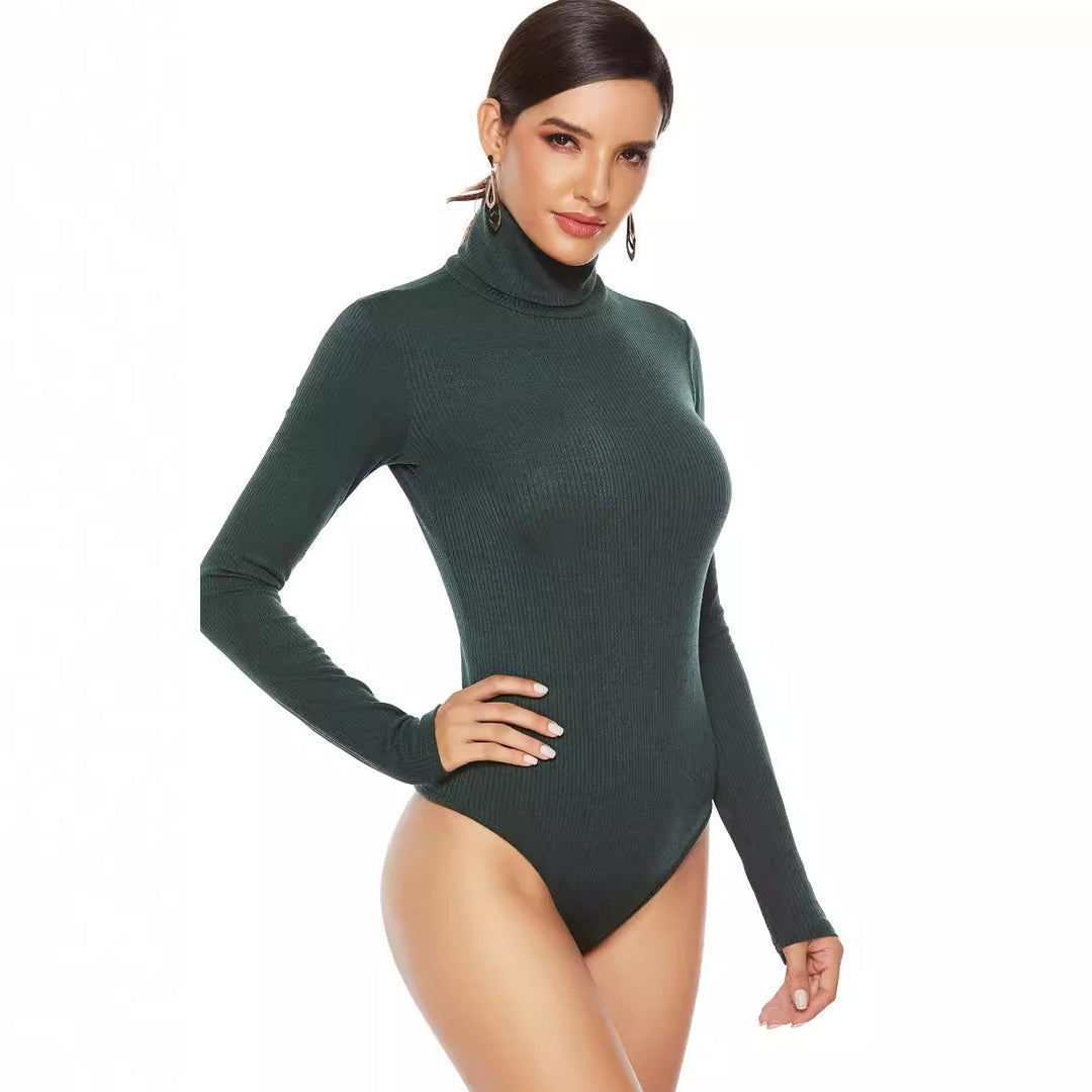 Damen Eleganter Langarmbody mit hohem Kragen EB
