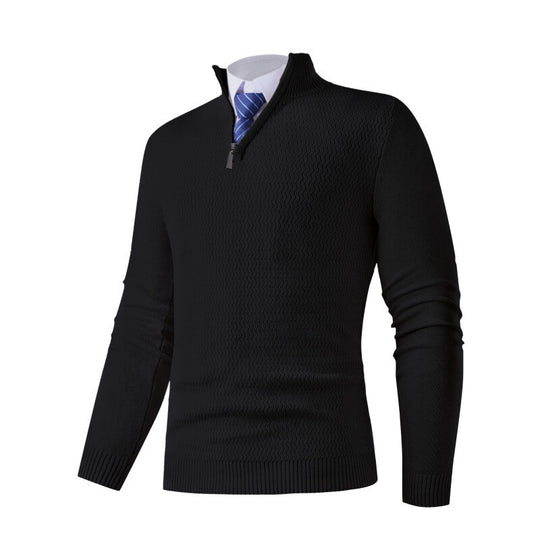 Herren nan feinstrickpullover mit Stehkragen und halbem Reißverschluss, Strukturstrick und schlanker Business-Casual-Passform EB