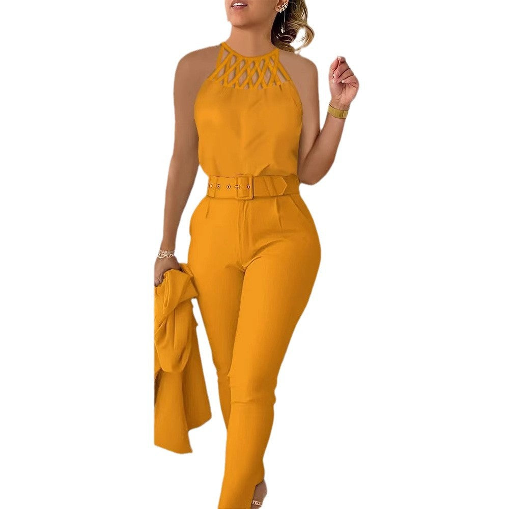Damen Jumpsuit mit ausgefallenem Oberteil und taillierter Hose EB