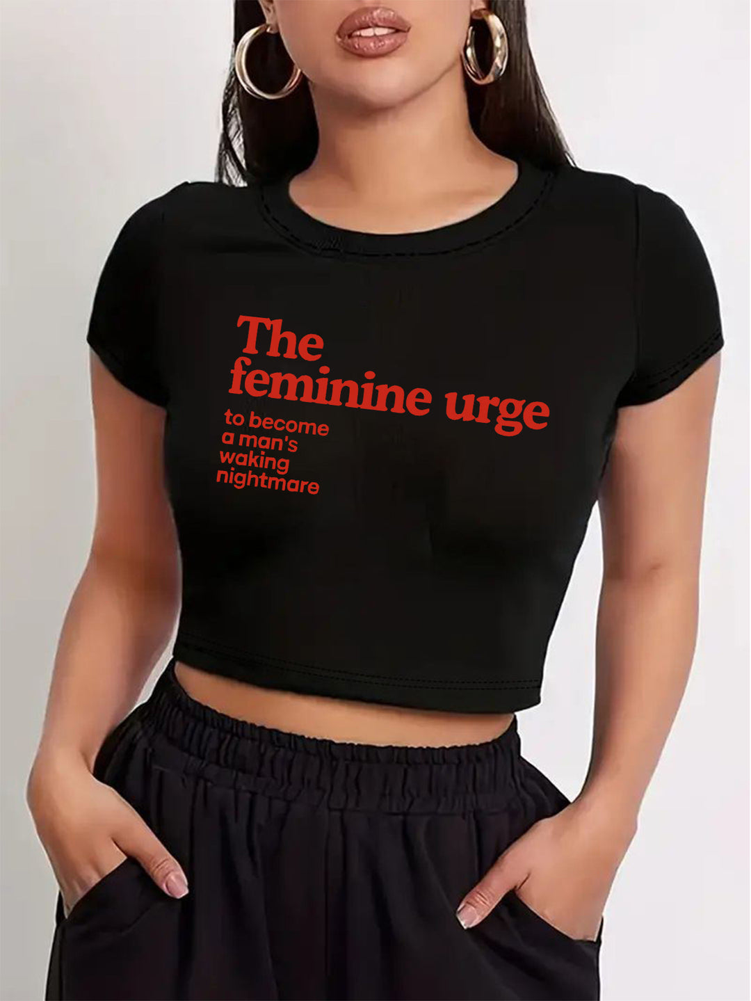 Damen Crop-T-Shirt mit inspirierendem Statementdruck EB