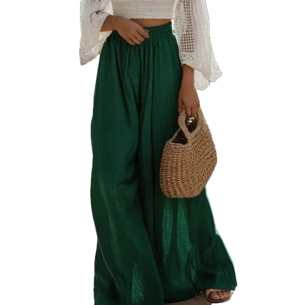 Damen Leichte Leinenhose mit weitem Bein und elastischem Bund EB