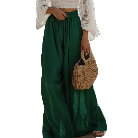 Damen Leichte Leinenhose mit weitem Bein und elastischem Bund EB