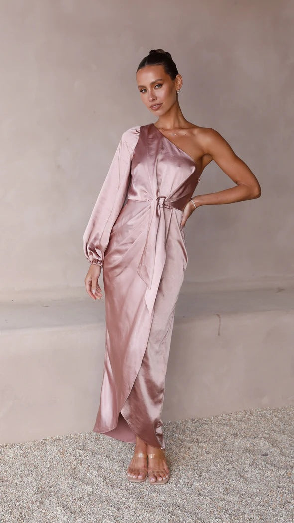 Damen Wickelkleid mit asymmetrischem Design und elegantem Taillengürtel EB