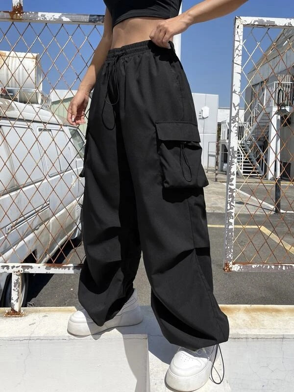 Damen nan weite Cargo-Hose mit Tunnelzugbund, Mehrfachtaschen und verstellbarem Saum EB