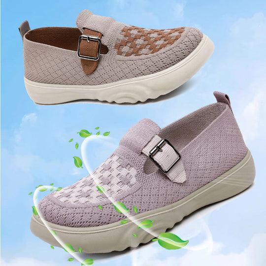 Damen Komfortable Slip-On Freizeitschuhe mit modischem Riemen EB