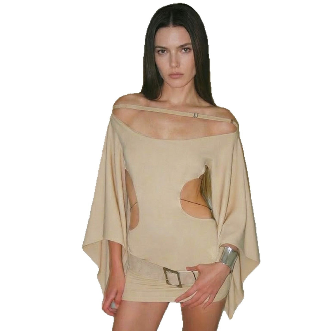 Damen elegantes Oversized Kleid mit transparenten Einschnitten und modernem Design EB