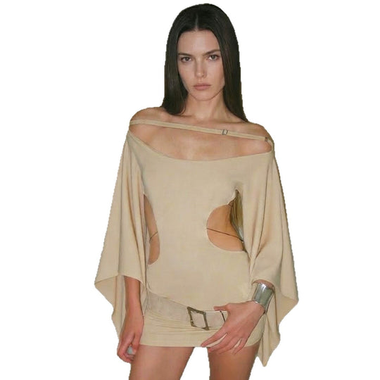 Damen elegantes Oversized Kleid mit transparenten Einschnitten und modernem Design EB