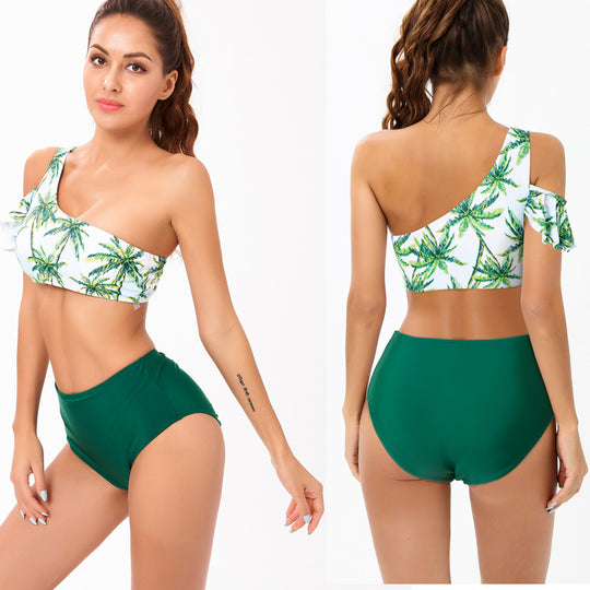 Damen Einseitiger Bikini mit floralem Design und hohem Taillenschnitt EB