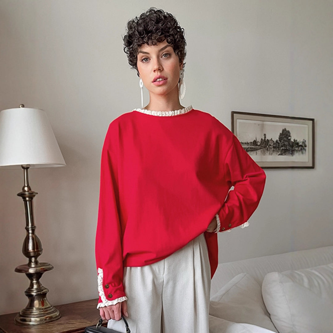 Damen eleganter Oversized-Pullover mit Rüschenärmeln EB