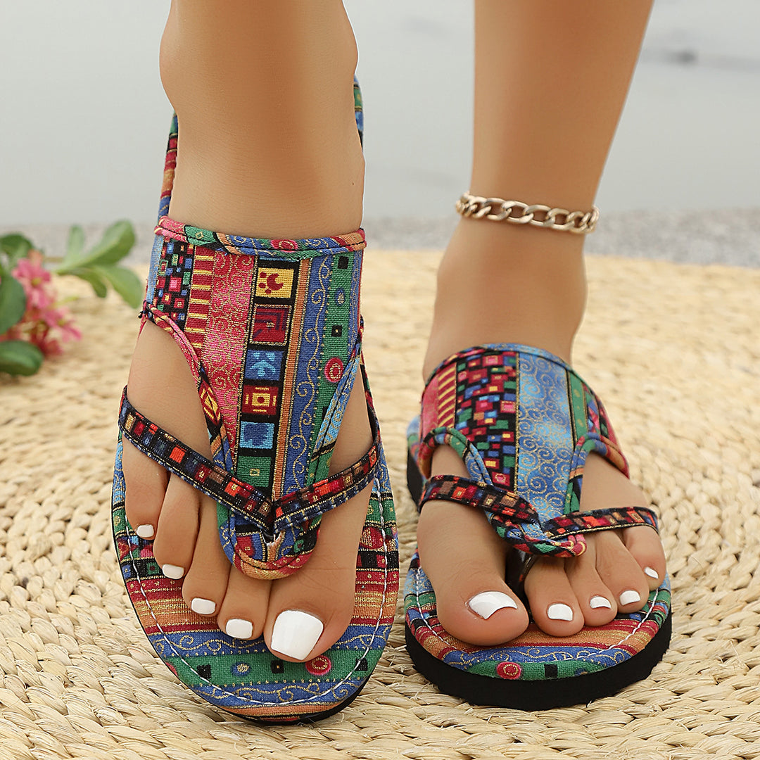 Damen Zehentrenner-Sandalen mit bequemer Fußbettung und modischem Camouflage-Design EB